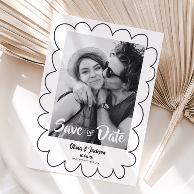 Cartão de foto moderno e caprichoso para Salvar a  (Save the date wedding invitation)
