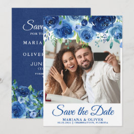 Cartão de Foto para Salvar a Data Azul Naval Flora