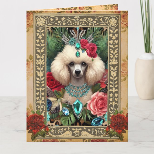Cartão de Foto Personalizável - Poodle Branco (Frente)
