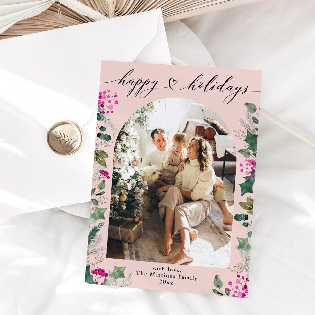Cartão de Foto Pink & Festive Happy Holidays (Criador carregado)