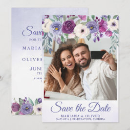 Cartão de Foto Save the Date Floral Periwinkle Fuc