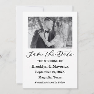 Cartão de Foto Save The Date Preto e Branco Elegan