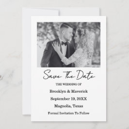 Cartão de Foto Save The Date Preto e Branco Elegan
