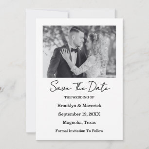 Cartão de Foto Save The Date Preto e Branco Elegan