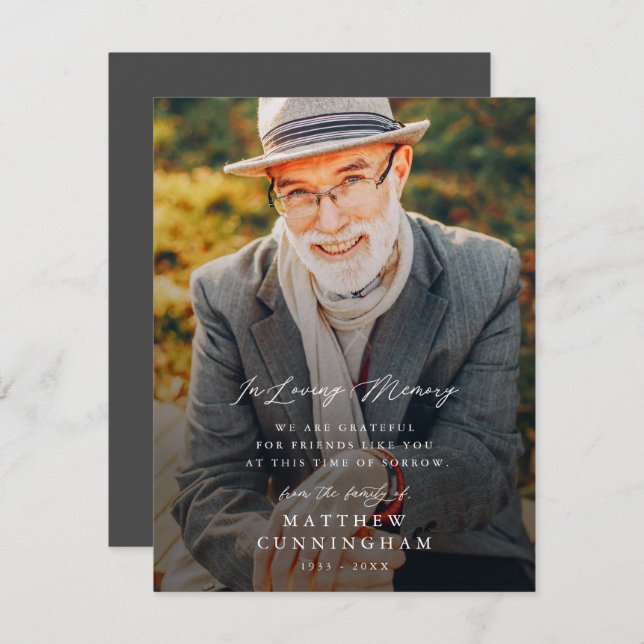 Cartão de Foto Simples Moderno Em Memória Amorosa (Frente/Verso)