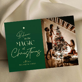 Cartão de Foto Verde para Caligrafia Feliz de Nata