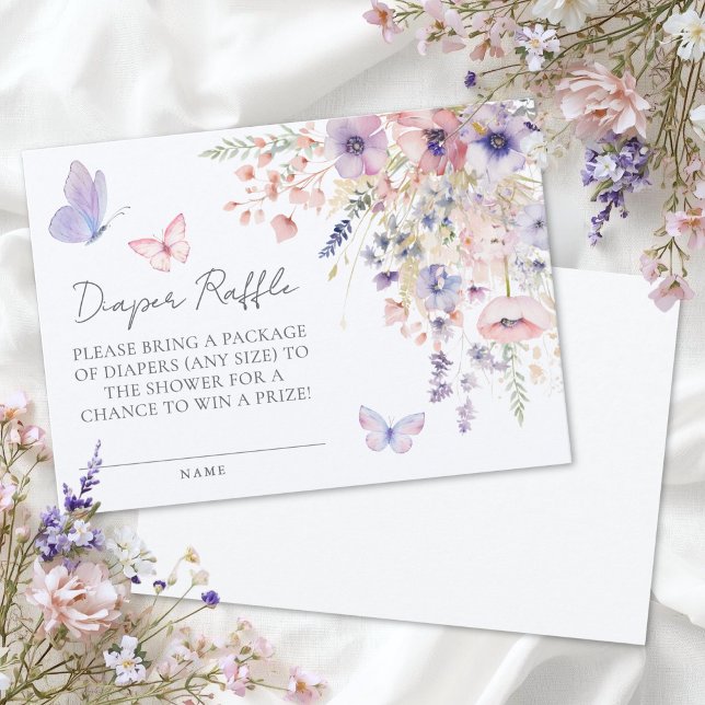 Cartão de Fraldas para Chá de Bebê Borboleta Flor  (Butterfly Wildflower Baby Shower Diaper Card)