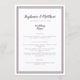 Cartão de Frame Roxo Moderno do Menu de Casamento 