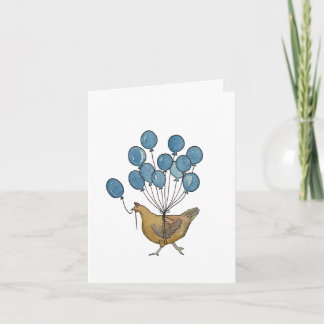cartão de frango e balões de aniversário