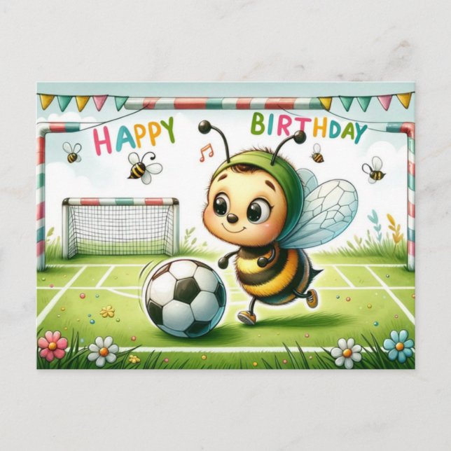 Cartão de Futebol de Aniversário Bee-utiful - Fofo (Frente)