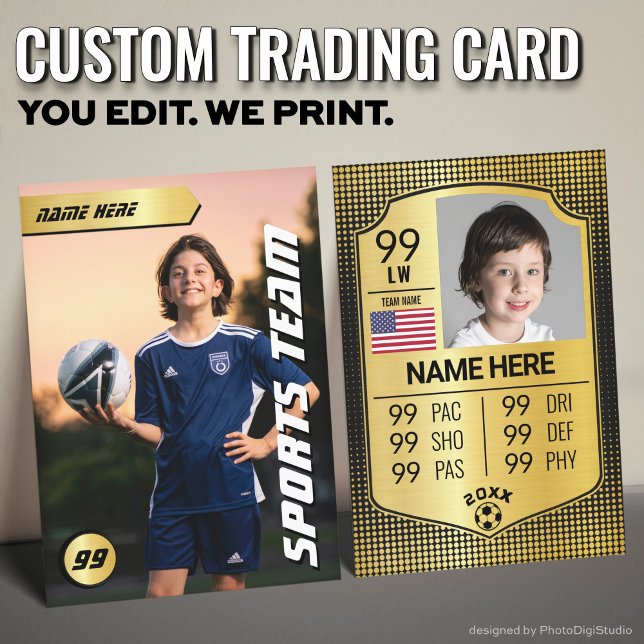 Cartão de Futebol Euro Shield Dourado Cartão (Custom Soccer Trading Card, Gold Shield Player Card)