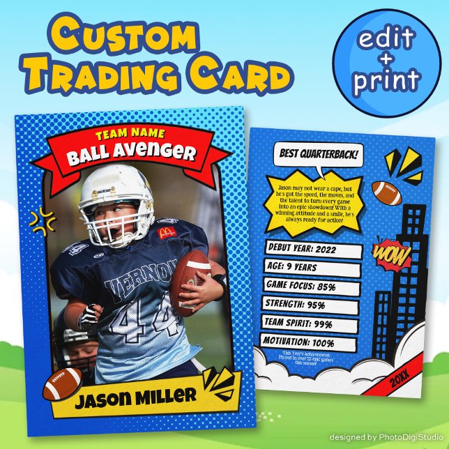 Cartão de Futebol Personalizado, Cartão de Futebol (Custom Football Trading Card, Comic Football Card)