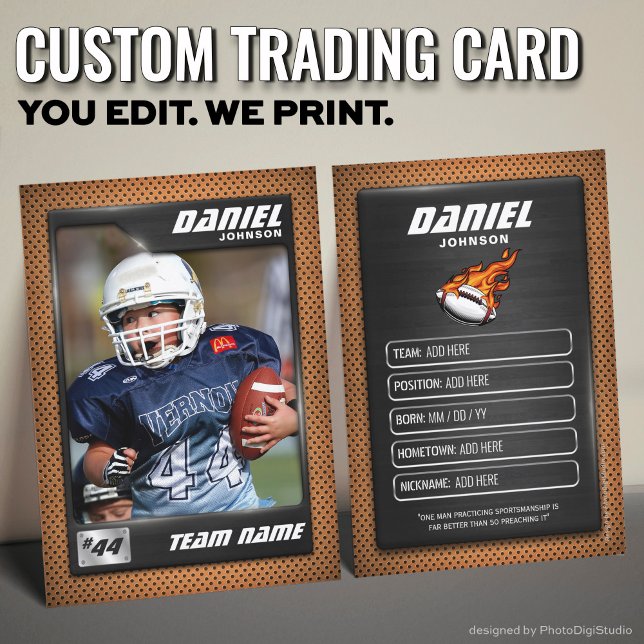 Cartão de Futebol Personalizado, Jogador Cartão de (Custom Football Trading Card, Gold Graphite Player Card)