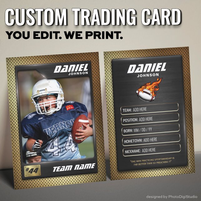 Cartão de Futebol Personalizado, Jogador Cartão de (Custom Football Trading Card, Gold Graphite Player Card)