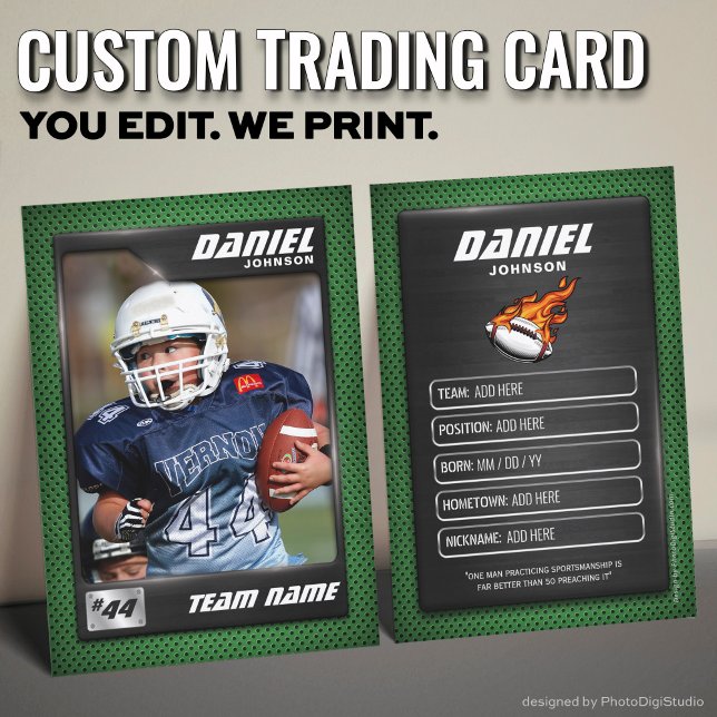 Cartão de Futebol Personalizado, Jogador Cartão de (Custom Football Trading Card, Green Graphite Player Card)