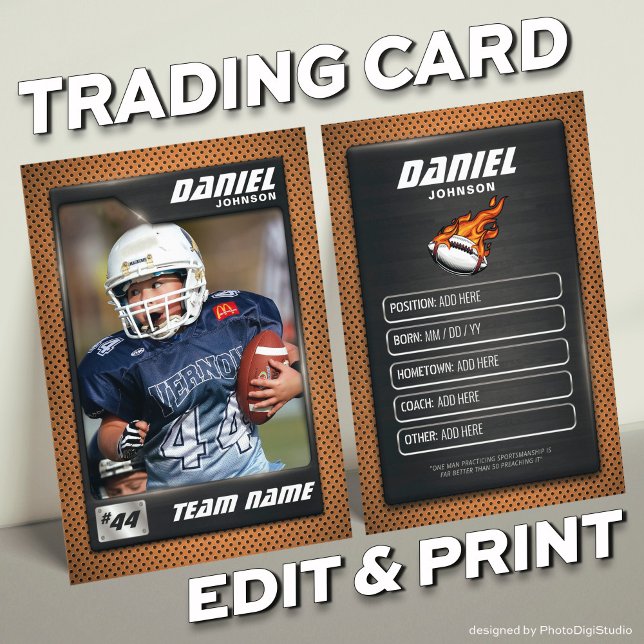 Cartão de Futebol Personalizado, Jogador Cartão de (Custom Football Trading Card, Player Profile Card, Silver Orange Trading Card Personalized Card)