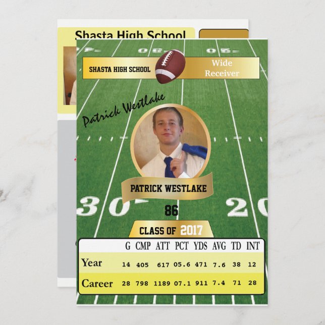 Cartão de Futebol W/ Stats - Convites para Formand (Frente/Verso)