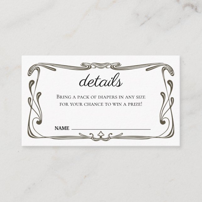 Cartão de gabinete - Convite para Chá de fraldas (Frente)