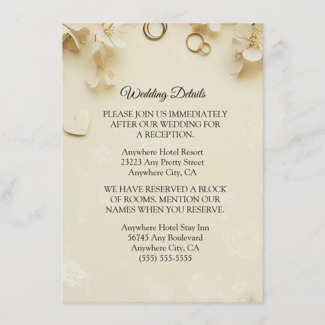 Cartão de gabinete de casamento Beige simples e el (Frente)