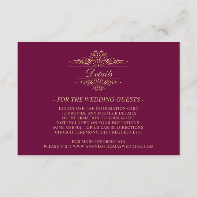 Cartão de gabinete de casamento de luxo de Ouro bo (Frente)