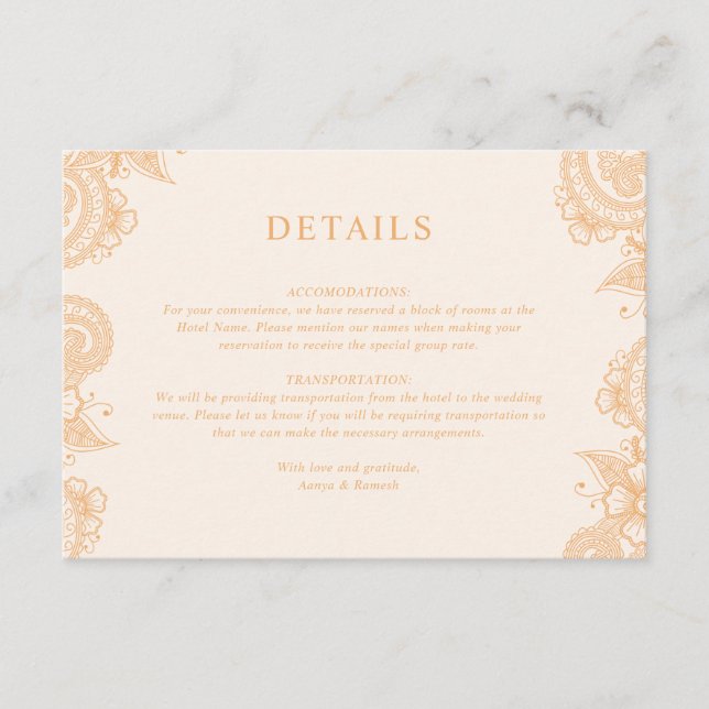 Cartão de gabinete de casamento Mehndi Henna (Frente)