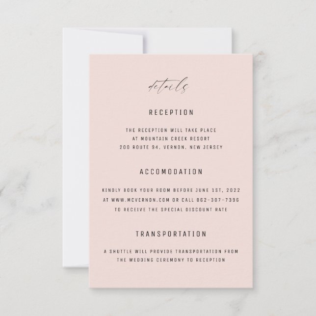 Cartão de Gabinete de Casamento Rosa Clássico Eleg (Frente)