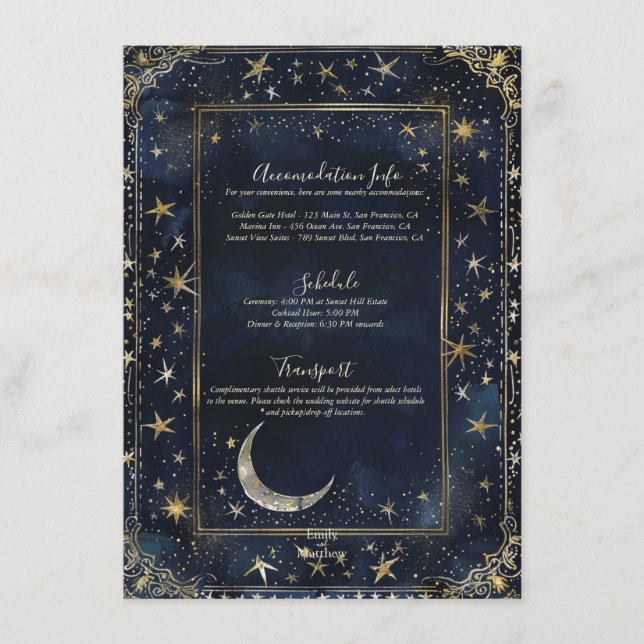 Cartão de Gabinete de Casamento Starry Night Roman (Frente)