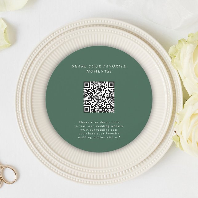 Cartão de gabinete de código QR de Casamento Minim (Green Minimalist Wedding QR Code Enclosure Card)