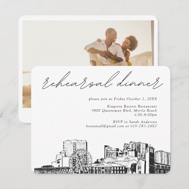 Cartão de Gabinete de Convite para Ensaio de Praia (Frente/Verso)