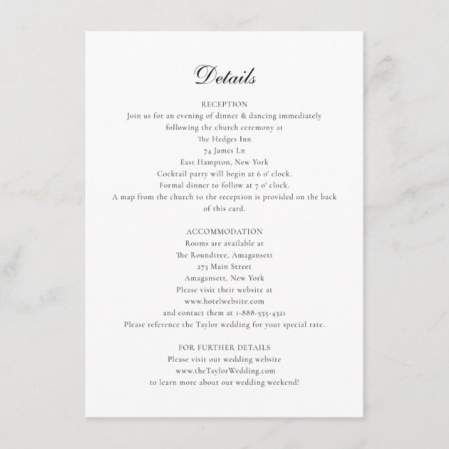 Cartão de Gabinete de Detalhes de Casamento Bethan (Frente)