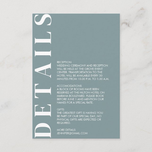 Cartão de Gabinete de Detalhes de Casamento da Man (Frente)