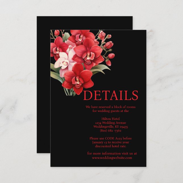 Cartão de Gabinete de Detalhes de Casamento das Or (Frente/Verso)