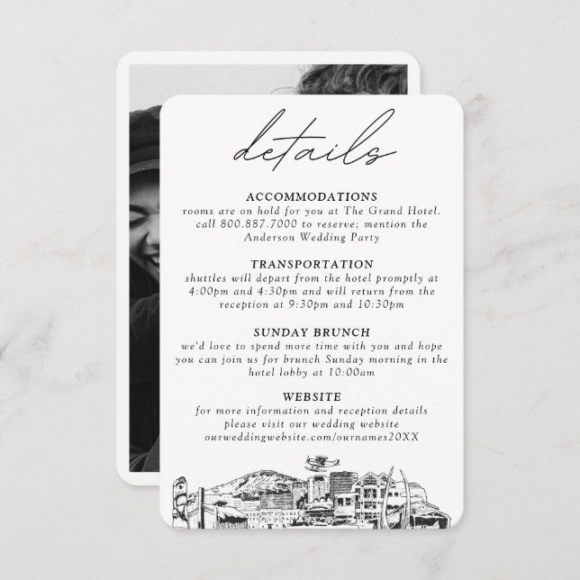 Cartão de Gabinete de Detalhes de Casamento de Anc (Frente/Verso)