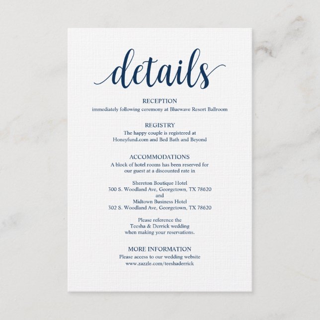 Cartão de Gabinete de Detalhes de Casamento de Mar (Frente)