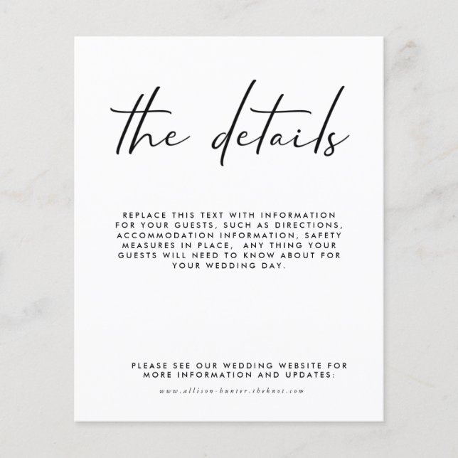 Cartão de Gabinete de Detalhes de Casamento de Orç (Frente)