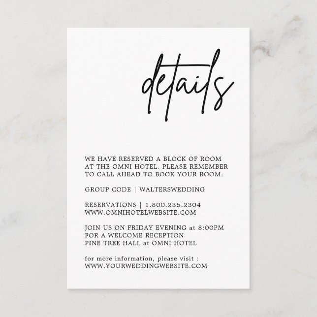 Cartão de Gabinete de Detalhes de Casamento Preto  (Frente)