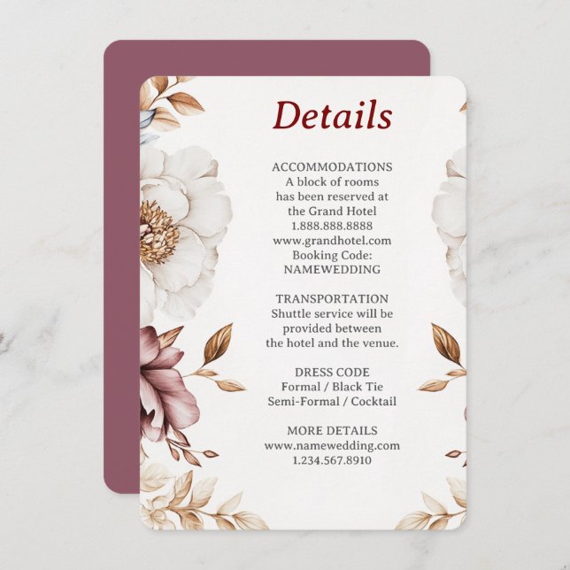 Cartão de Gabinete de Detalhes de Peony Luxe Vitor (Frente/Verso)