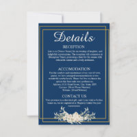 Cartão de Gabinete de Detalhes do Casamento Azul e