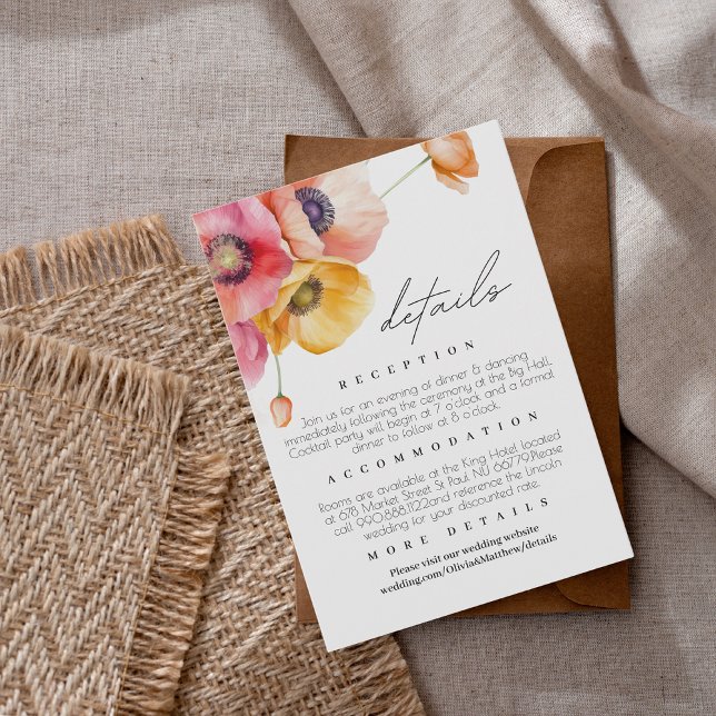 Cartão de Gabinete de Detalhes do Casamento Floral (Criador carregado)