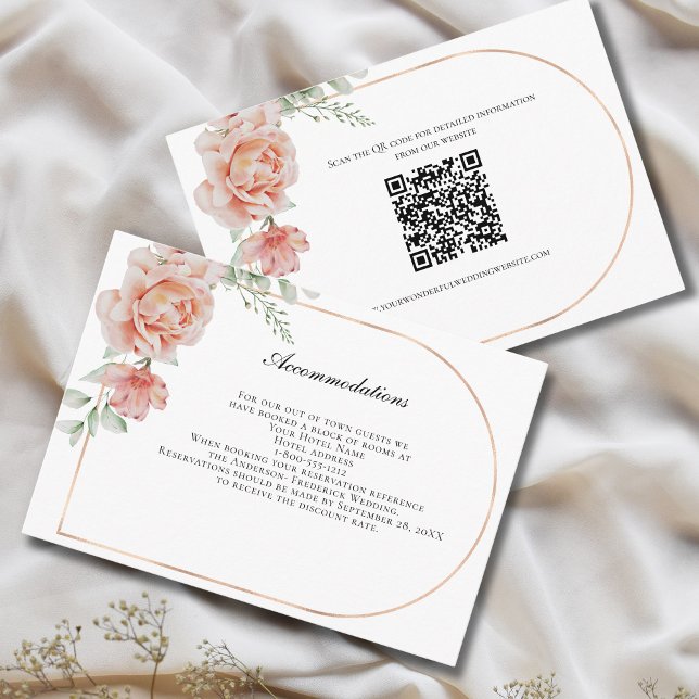 Cartão de Gabinete de Detalhes do Casamento Floral (Peach Floral Rose Gold Blush Pink Wedding Details Accommodations enclosure card)