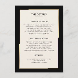 Cartão de Gabinete de Detalhes do Casamento Preto