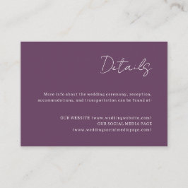Cartão de Gabinete de Detalhes do Casamento Roxo
