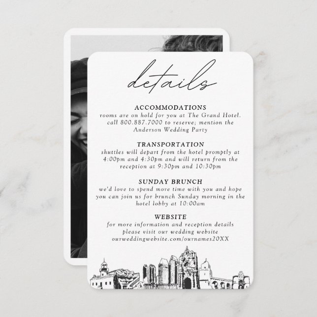 Cartão de Gabinete de Detalhes do Casamento San Di (Frente/Verso)