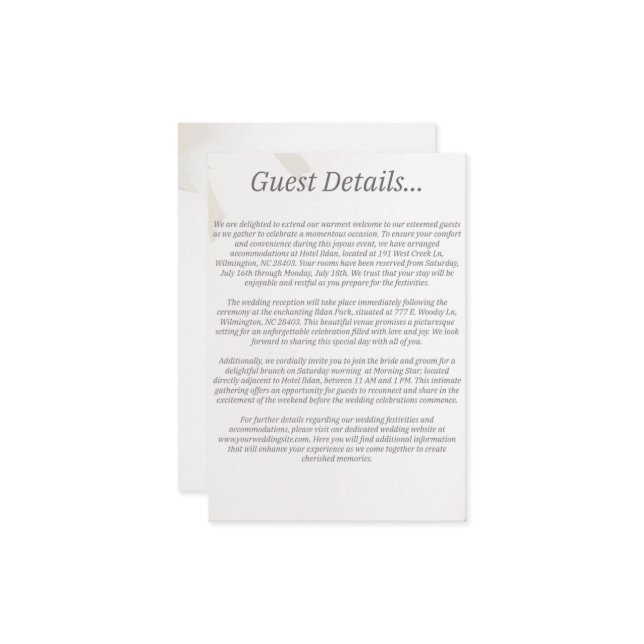 Cartão de Gabinete de Detalhes do Convidado Casado (Frente/Verso In Situ)