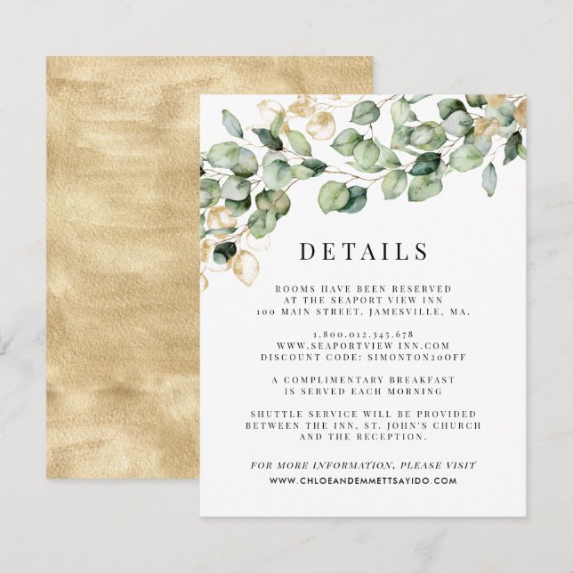 Cartão de Gabinete de Detalhes do Convidado Eucaly (Frente/Verso)