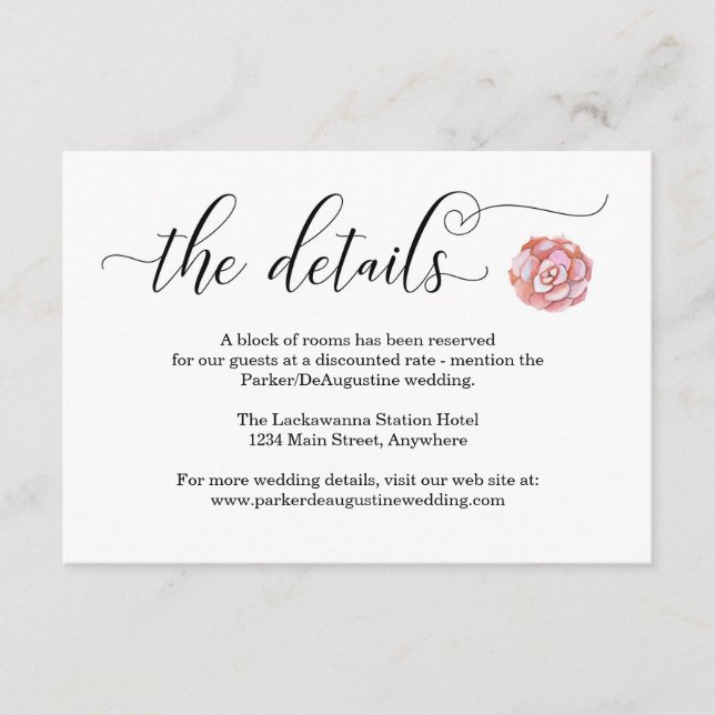 Cartão de Gabinete de Informação Suculente Rosa (Frente)