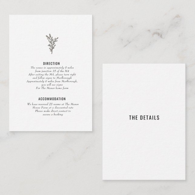 Cartão de Gabinete de Recepção de Parte Detalhes (Frente/Verso)