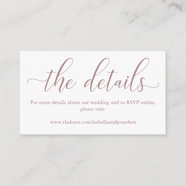 Cartão de Gabinete de Site de Casamento de rosa (Frente)