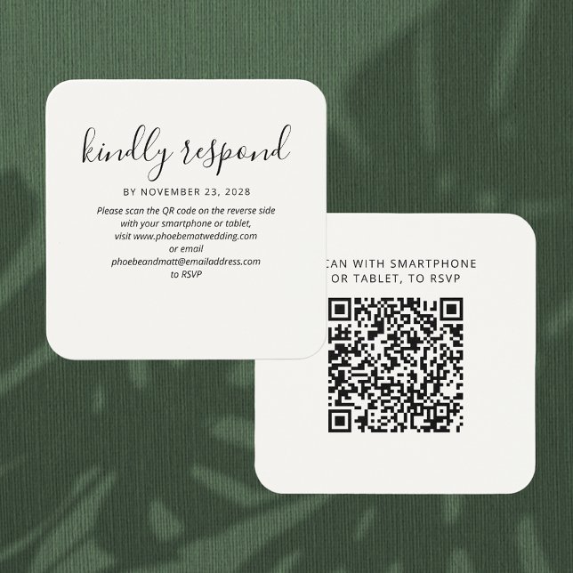 Cartão de Gabinete de Website de Casamento de Códi (Wedding RSVP QR Code Enclosure Rounded Corner Card)