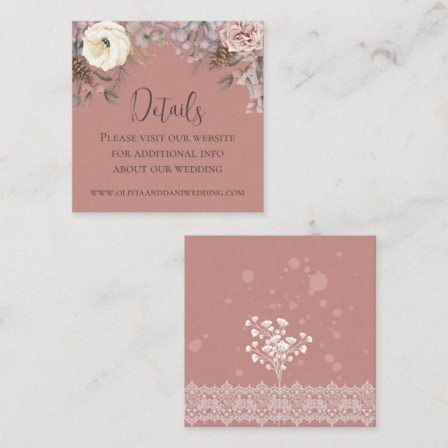 Cartão de Gabinete Detalhado de Casamento Romântic (Frente/Verso)
